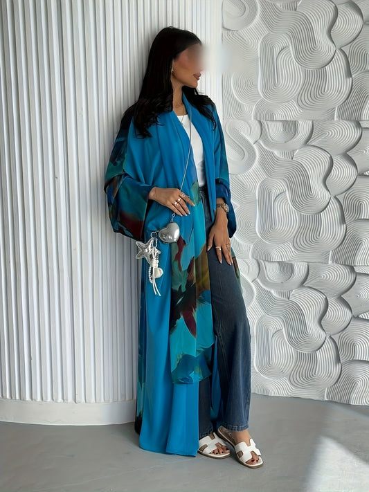 New modest Muslim scarf chiffon printed two-piece set Middle East fashion cardigan kimono abaya coat.