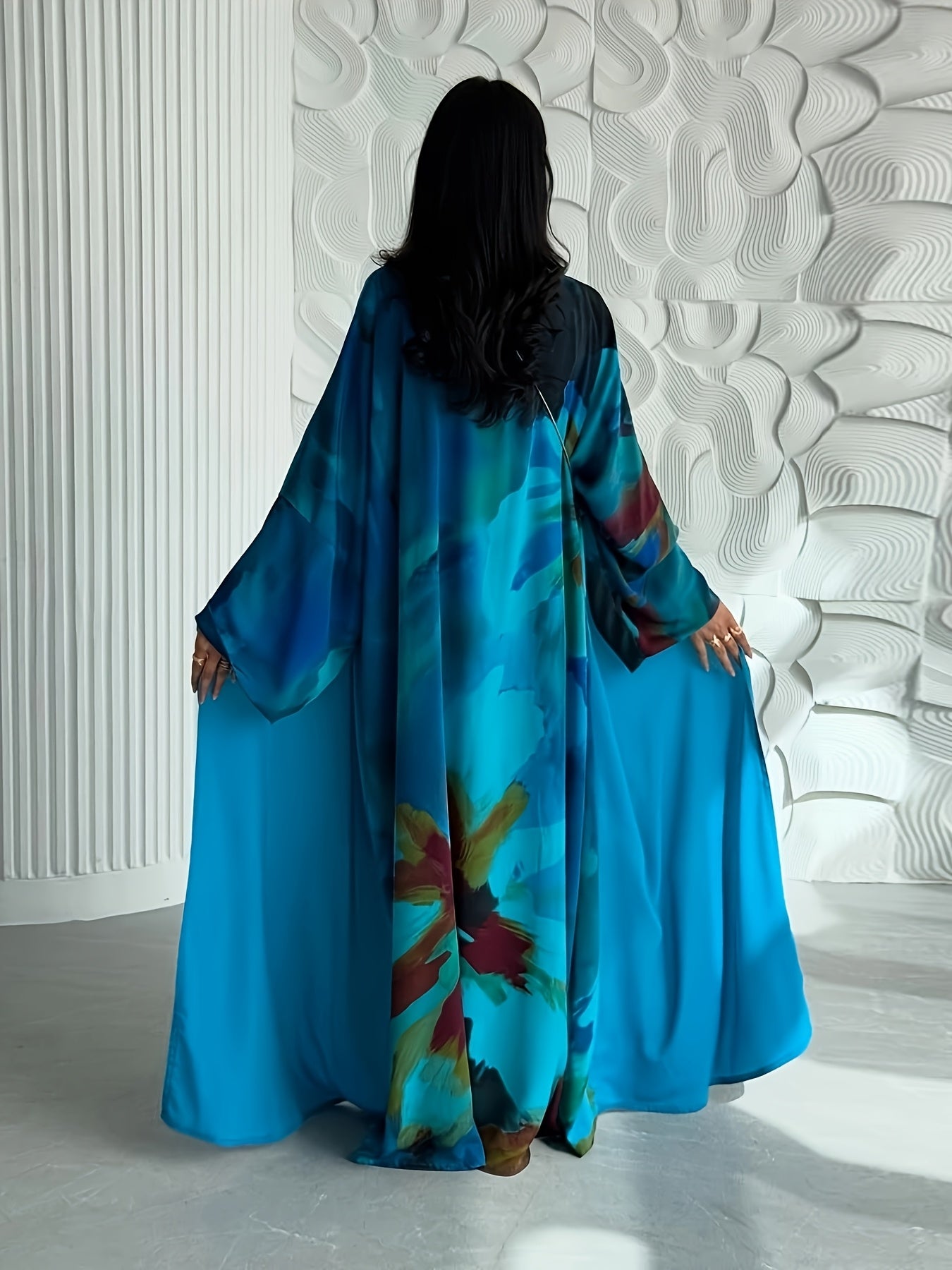 New modest Muslim scarf chiffon printed two-piece set Middle East fashion cardigan kimono abaya coat.