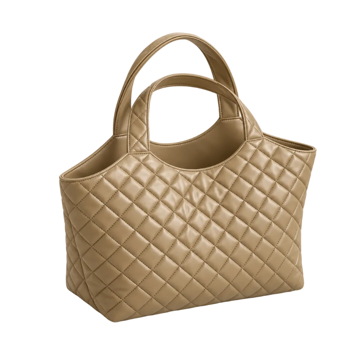 Khaki Quilted Vegan Leather Tote Bag
