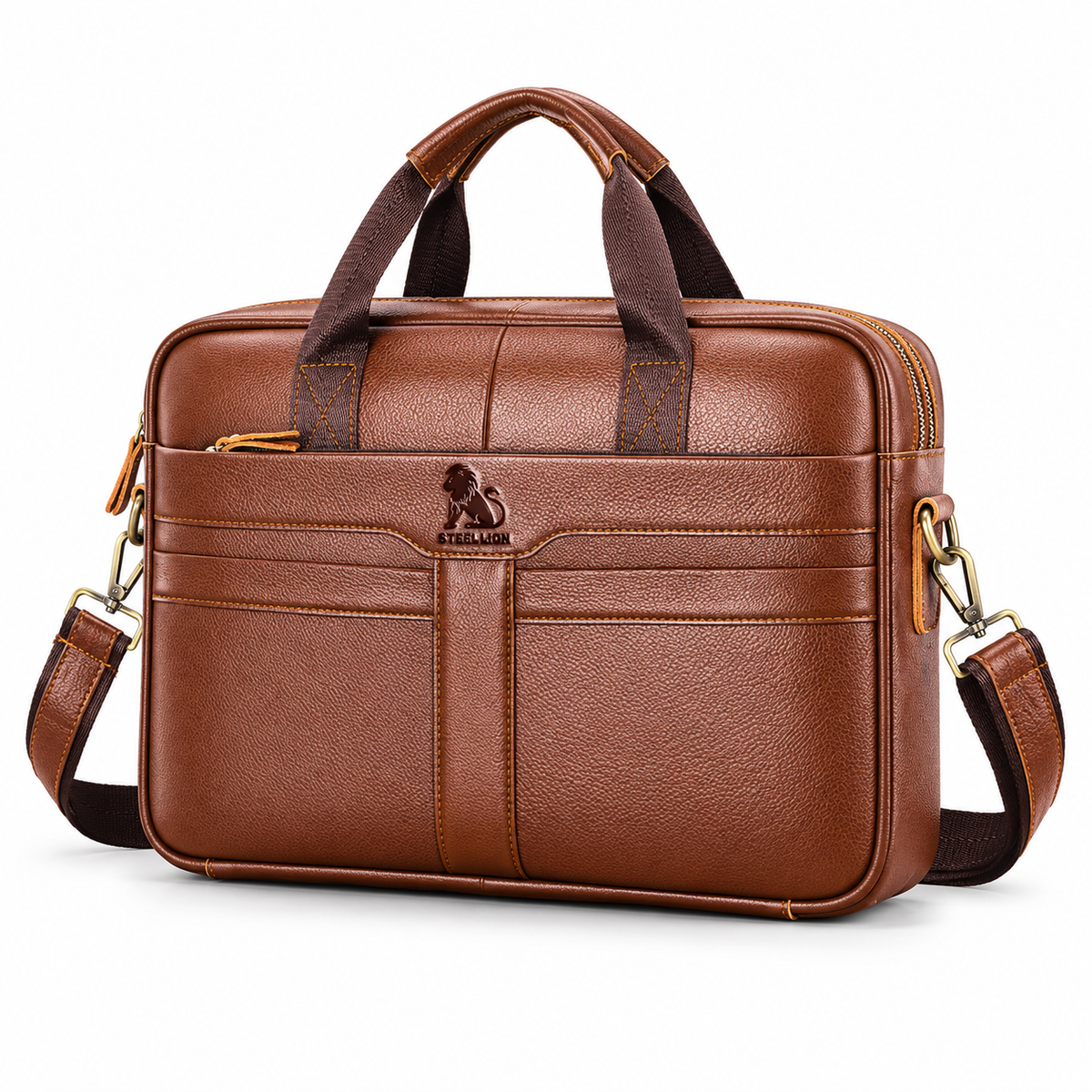 Classic Cognac Leather Briefcase Shoulder Bag