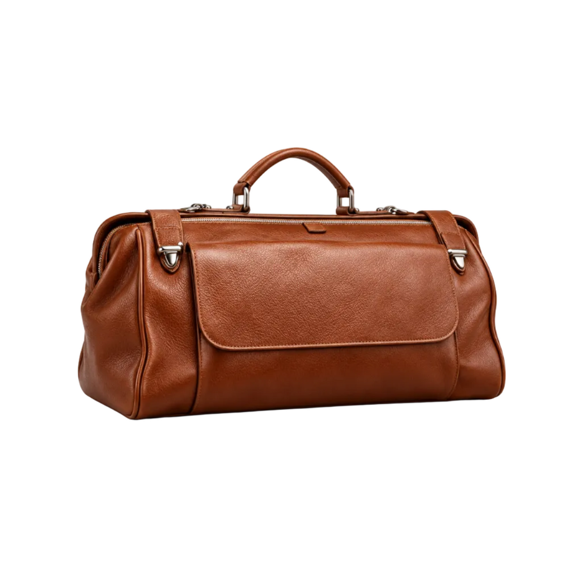 Cognac Brown Leather Duffel Travel Bag