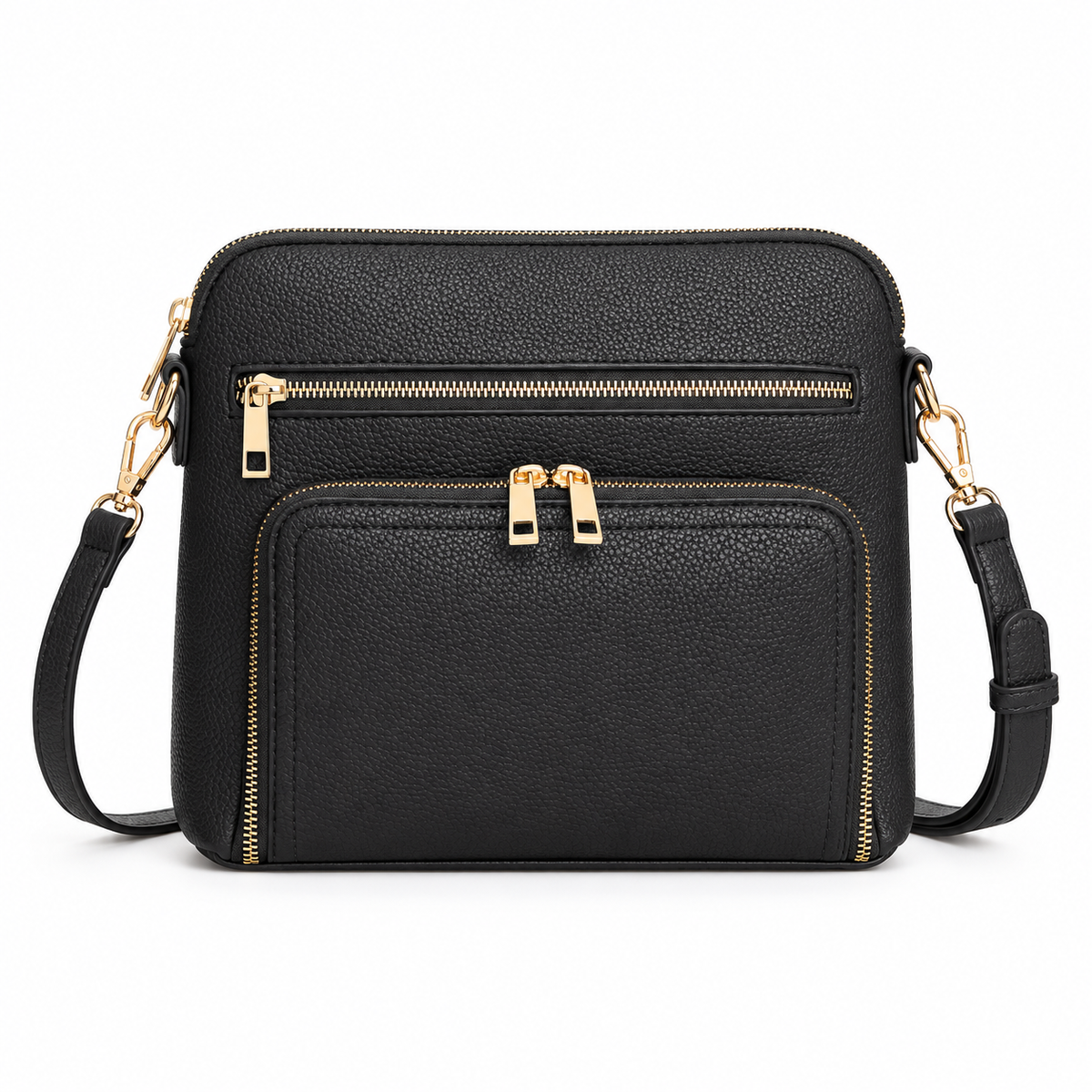 Classic Black Textured Zip Crossbody Bag
