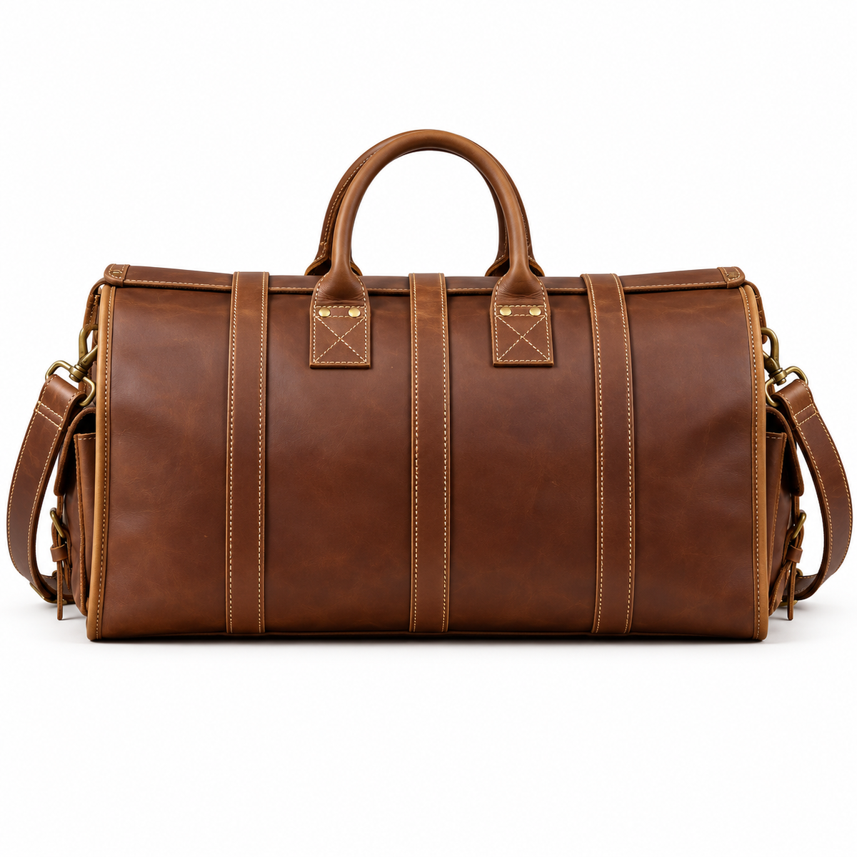 Vintage Brown Buckled Overnight Duffel Bag