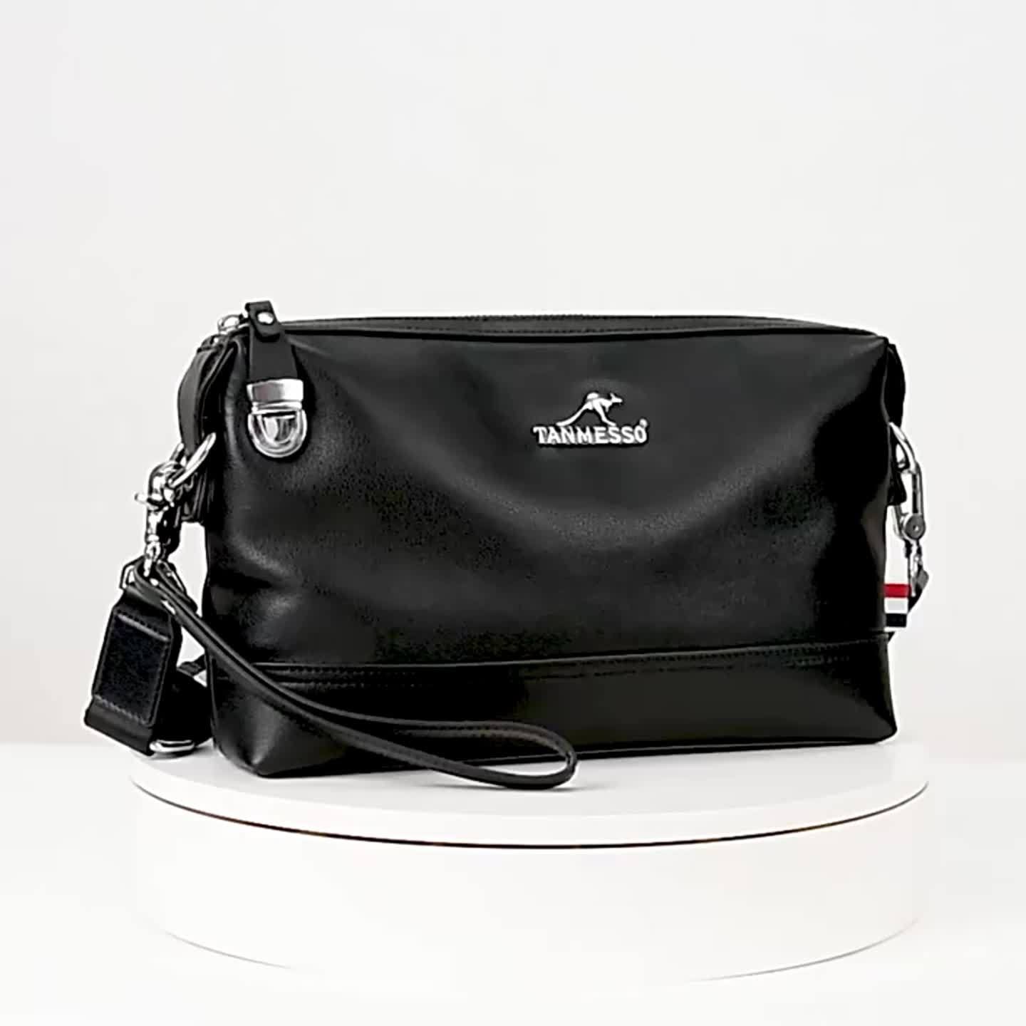 Genuine Leather Men's Crossbody Bag - Adjustable Shoulder Strap, Snap Closure, Soft Cowhide Vintage Style Black Casual Business Backpack for Everyday Use