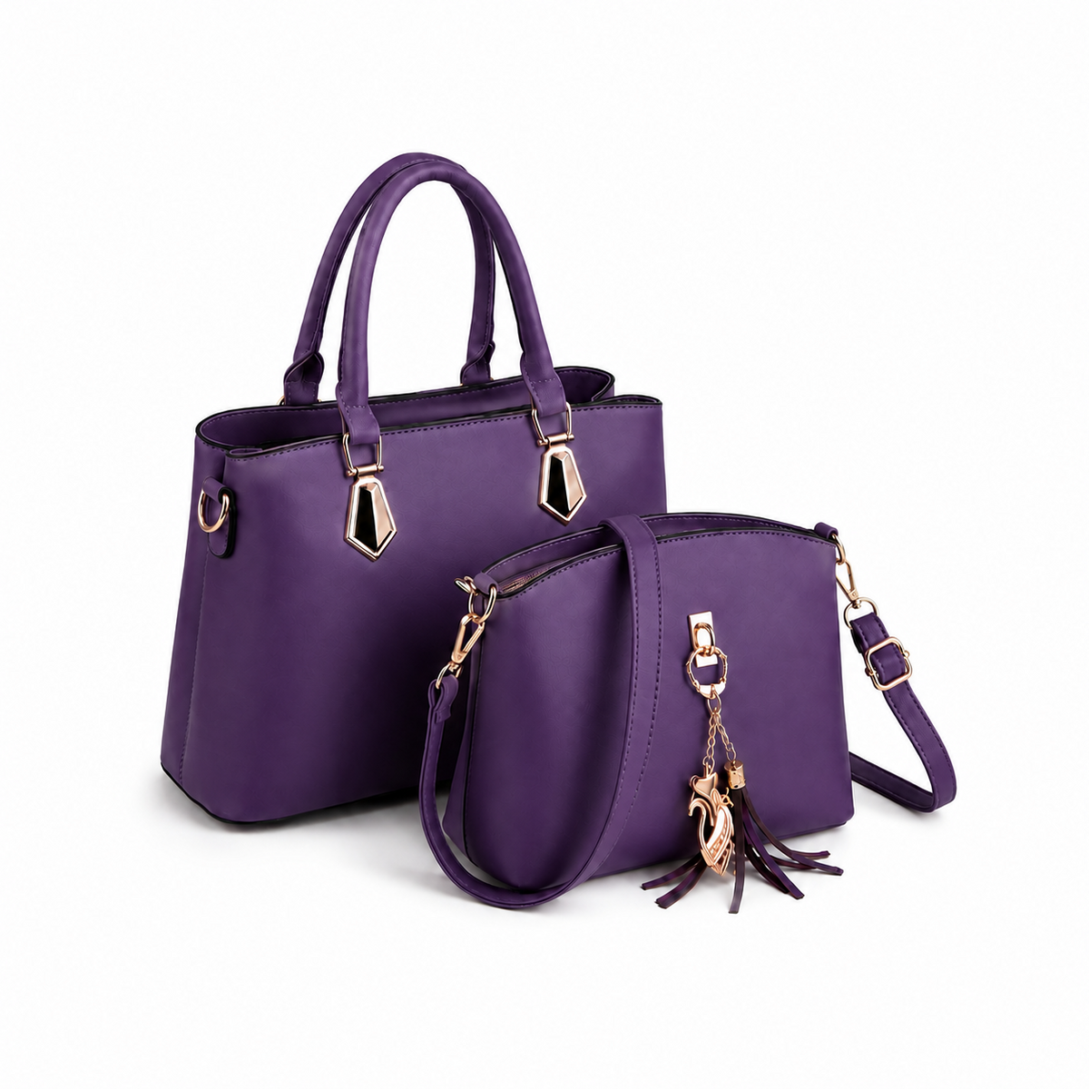 Elegant Purple Two-Piece Gold Accent Handbag