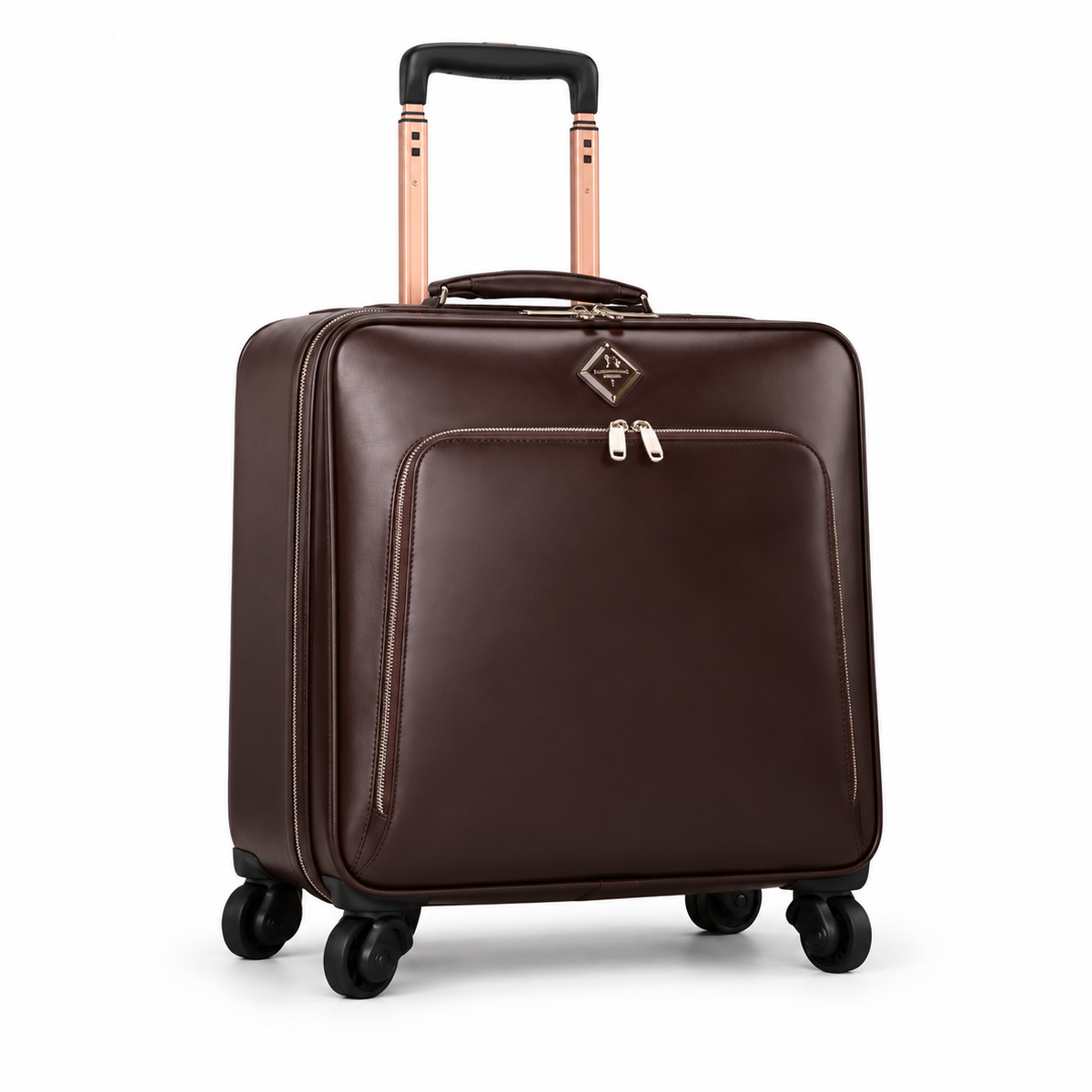 Coffee Brown Leather Trolley Travel Bag