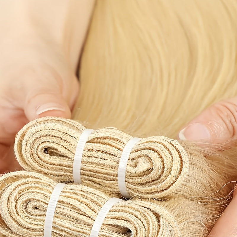 Straight Human Hair Weft Hair Extensions Color 613 Blonde Remy Human Hair Weft Weave Hair Extensions Double Wefted 3.35 oz Human Hair Bundles Blonde