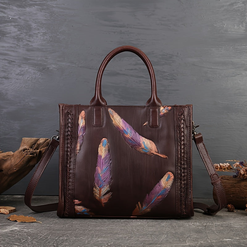 Vintage-Style Leather Tote Bag With Sling Strap, Large Capacity Handbag For Women