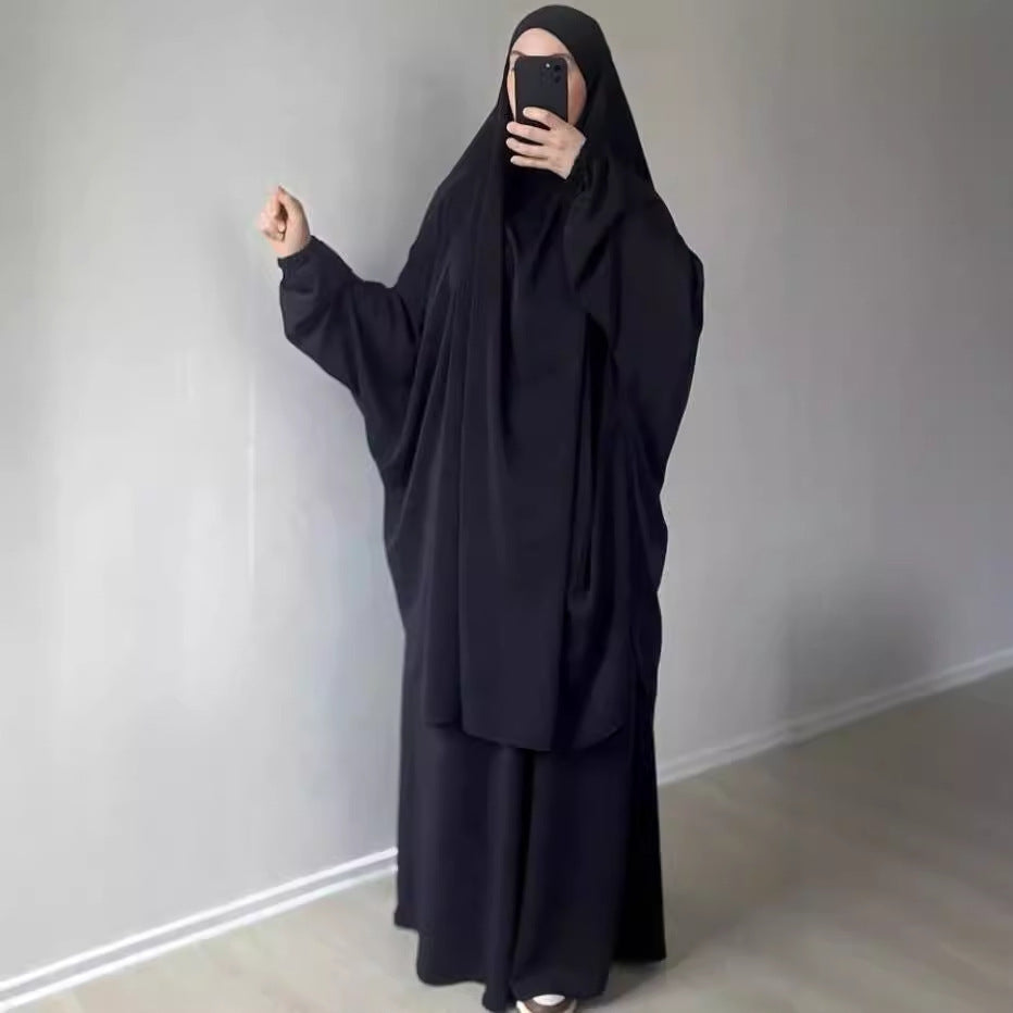 Middle East Dubai Women's Solid Color Loose Jilbaab Two-Piece Set with Large Hijab for Export
