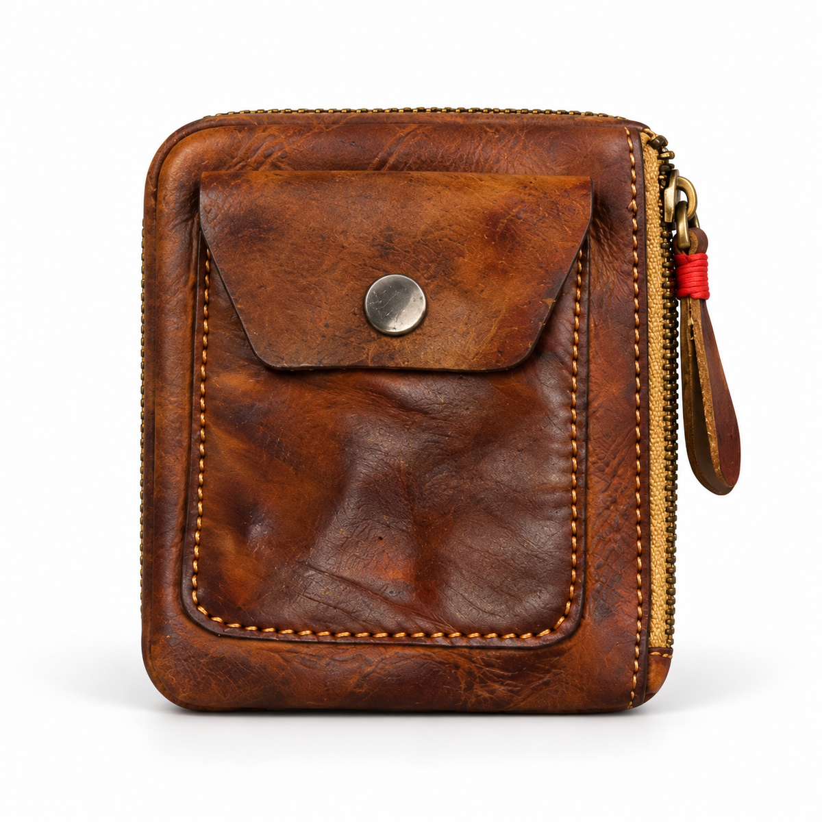 Vintage Brown Zipper Pouch With Pocket