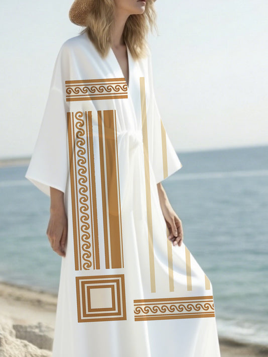 Women's Long Kimono Abaya Boho Floral Print Lightweight Maxi Cardigan, Wide Sleeve Open Front Duster with Belt for Loungewear, Beach Cover-Up Casual Wear