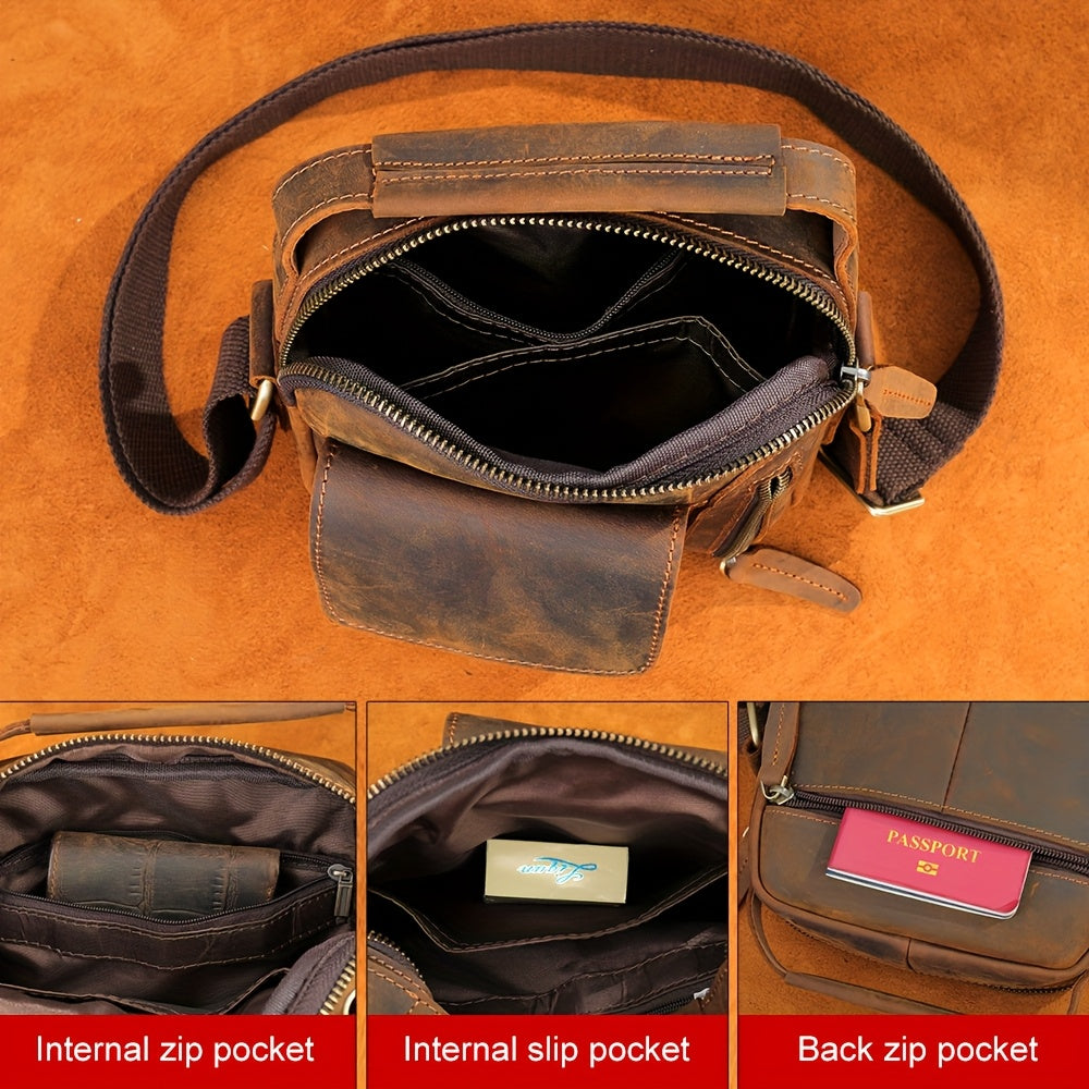 Leather Shoulder Sling Bag, Men's Retro Classic Business Style, Single Shoulder Crossbody Strap Design, Shoulder Bag For Casual Travel And Commuting