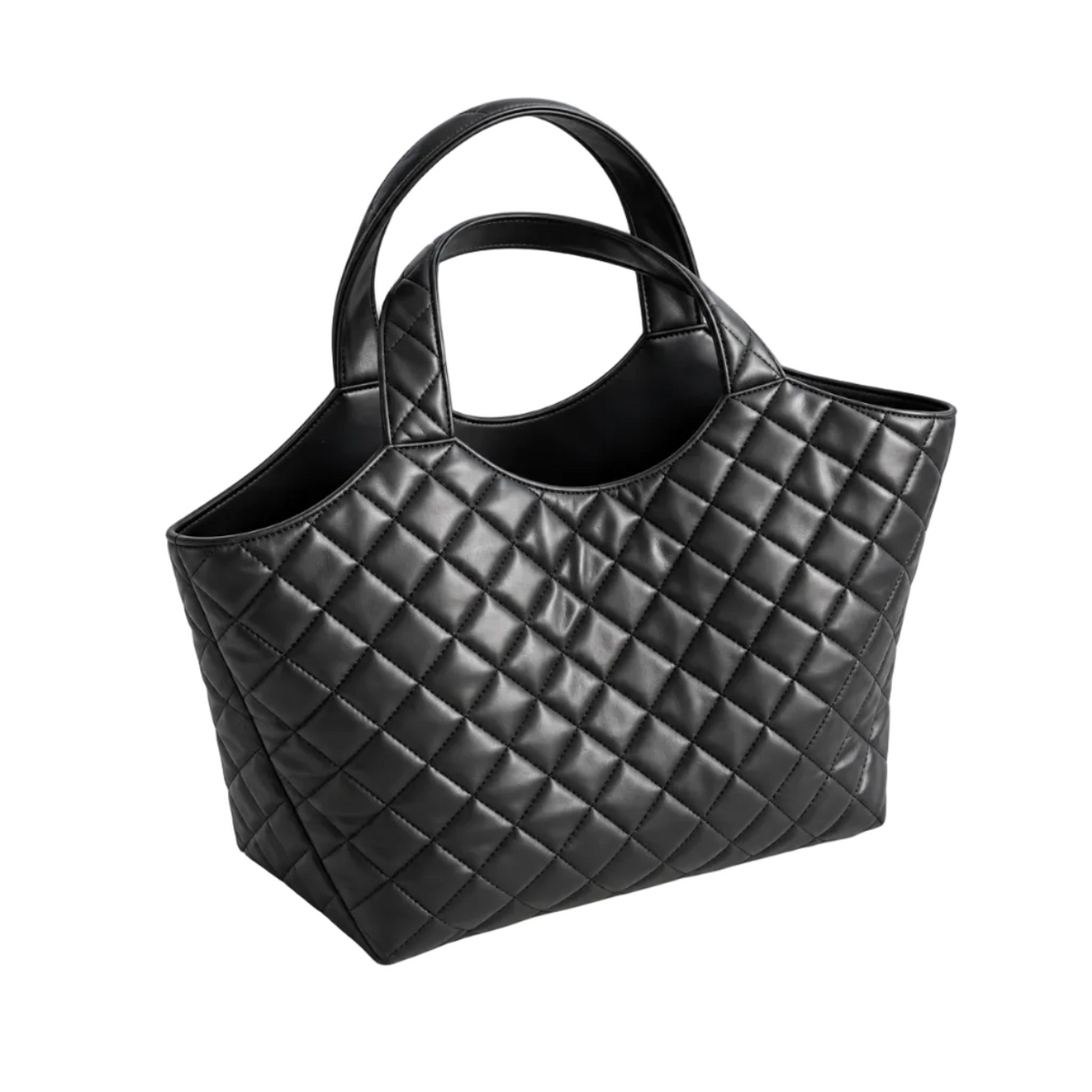 Black Quilted Vegan Leather Tote Bag