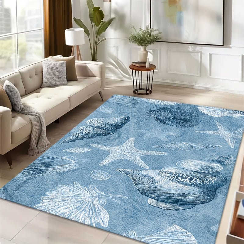 [JIT]1pcs, Velvet Carpet, Seashell & Starfish Coastal Decorative Carpet, Living Room Carpet, Home Decoration Carpet, Room Decoration Carpet, Holiday Decoration Carpet, Halloween Decoration Carpet, Christmas Decoration Carpet