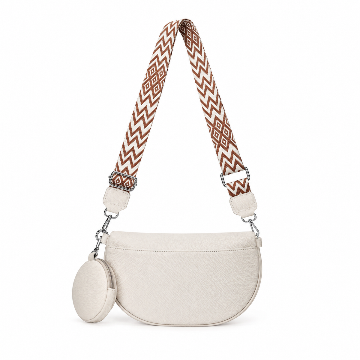 Ivory Crescent Sling Bag With Pouch