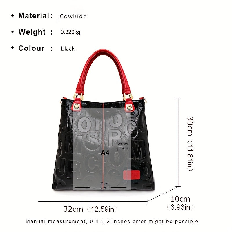 Fashionable Motorcycle Bag, Tote Bag, Genuine Leather Women's Bag, Zipper Handbag, Shoulder Bag, Fashionable Hand-held Crossbody Bag