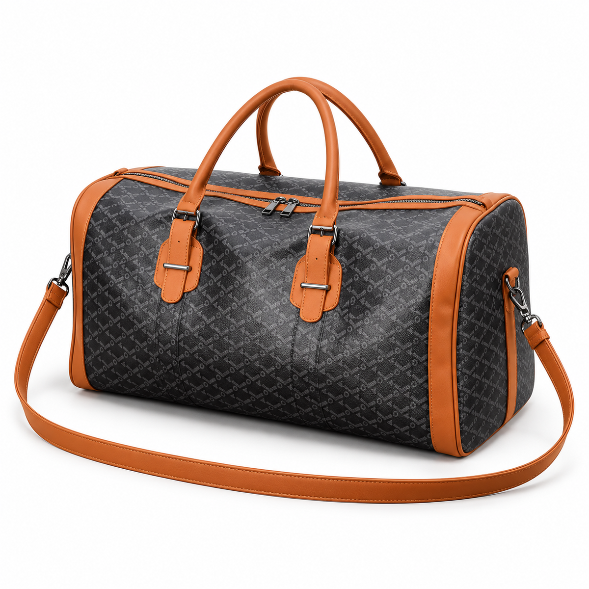 Classic Charcoal Patterned Leather Duffel Bag