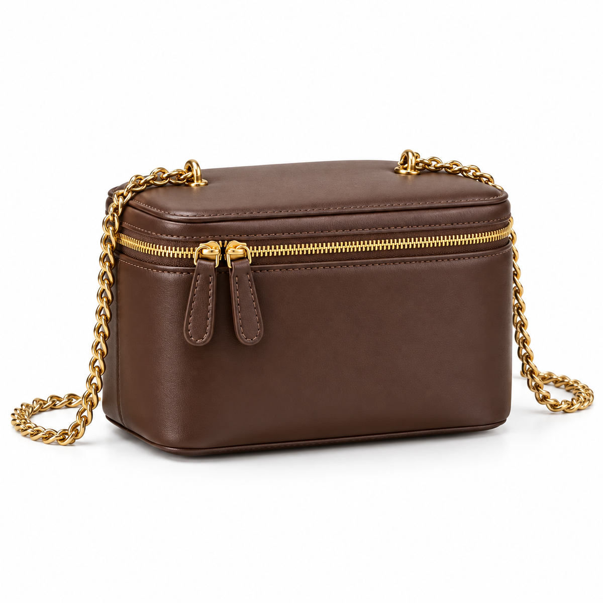 Chocolate Vegan Leather Chain Crossbody Bag