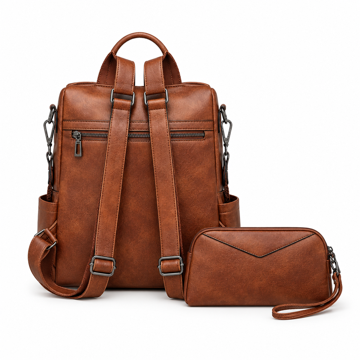 Vintage Brown Backpack With Matching Wristlet