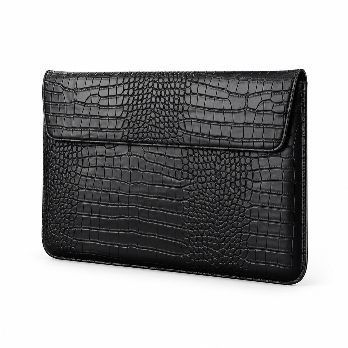 Black Crocodile Embossed Leather Laptop Bag
