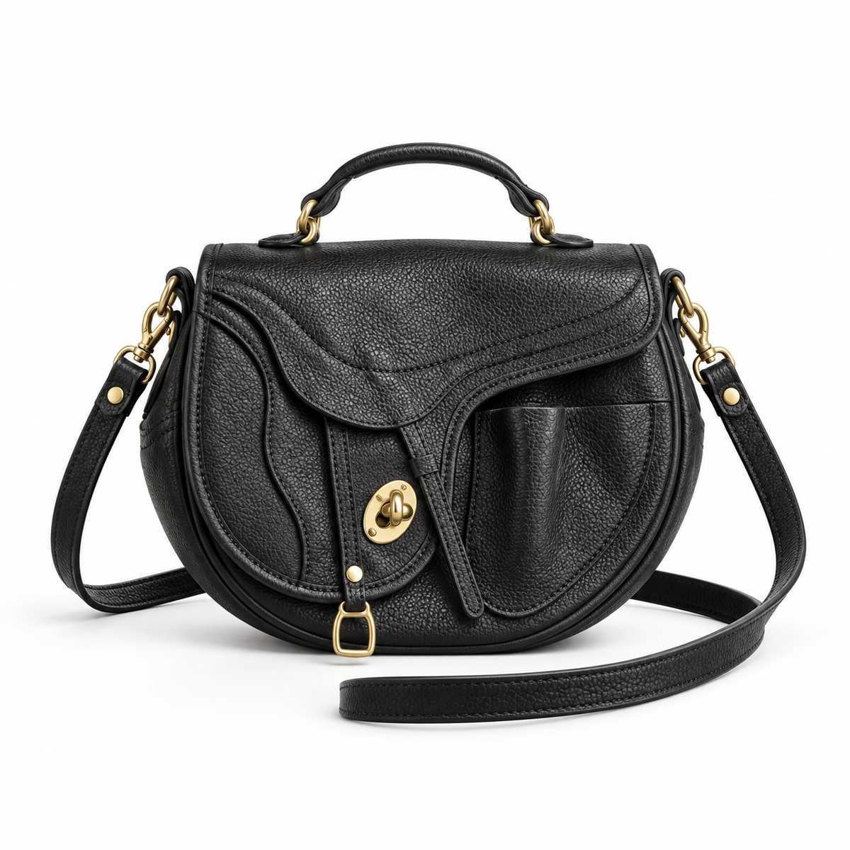 Vintage Black Saddle Satchel Crossbody Bag