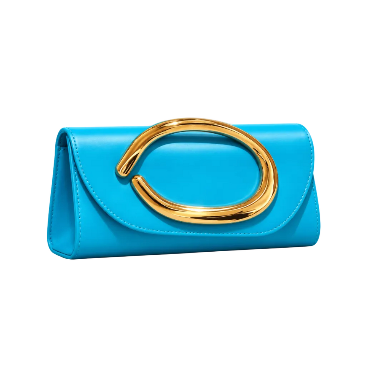Turquoise Clutch With Sculptural Gold Detail
