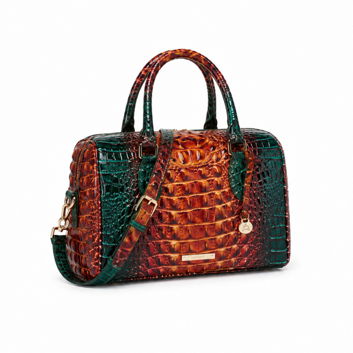 Multicolor Crocodile-Embossed Structured Satchel Handbag