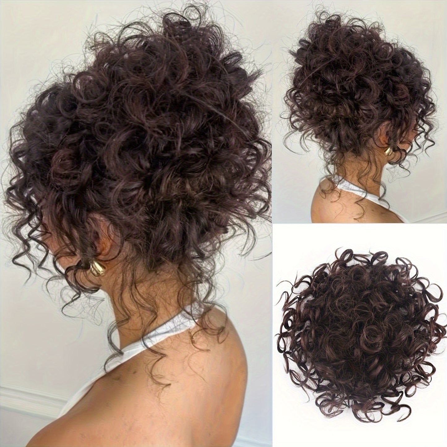 Stunning And Gorgeous Large Clip-In Afro Curly Synthetic Hair Bun - A Secure Drawstring Synthetic Hair Bun with Curls, Reusable Ponytails for Women, Available in a Variety of Gradient Colors: Brown, Dark Brown, Blonde, Copper
