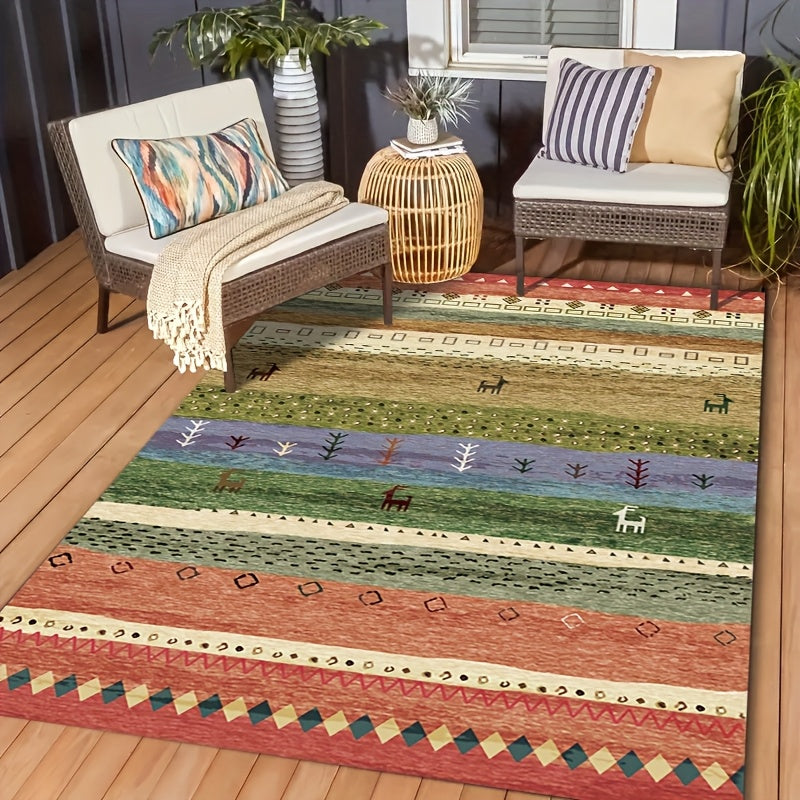 1pc Extra Large RV Camping Outdoor Patio Mat - Non-Slip Machine Washable 100% Polyester Portable Floor Mat for Living Room Medium Rug, Bedroom, Bathroom, Kitchen, Balcony, Beach, Lawn, Picnic & RV Decor, Outdoor Rugs, Vibrant Design