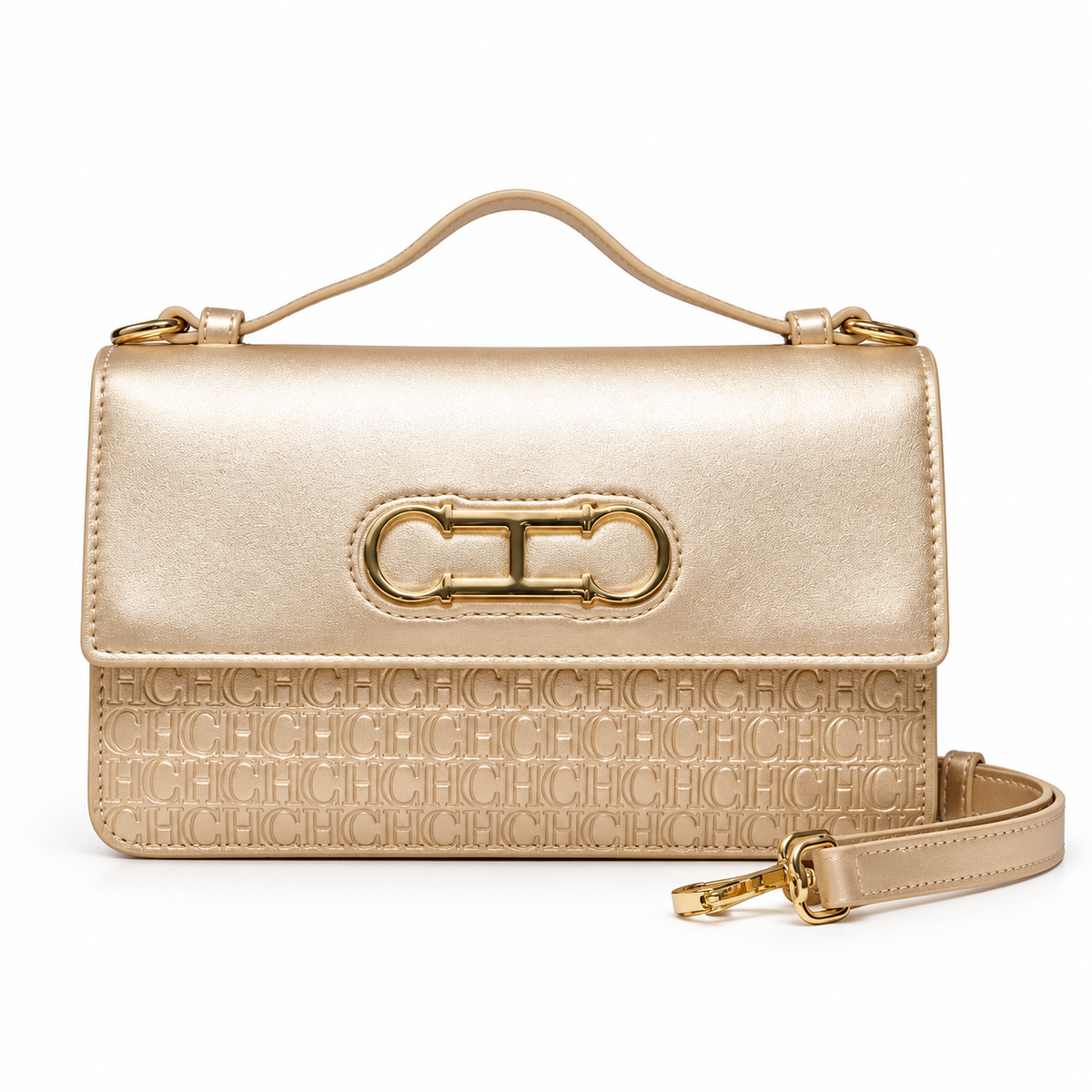 Champagne Gold Embossed Evening Leather Clutch