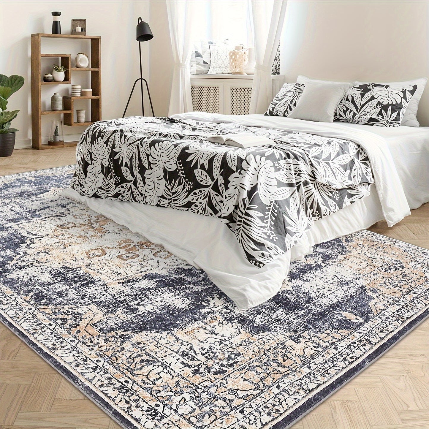 Oriental Medallion Printed Medium Area Rug, Low Profile Pile Rubber Backing Indoor Vintage Rugs, Ideal for Living Room Dining Room Bedroom Office, Beige