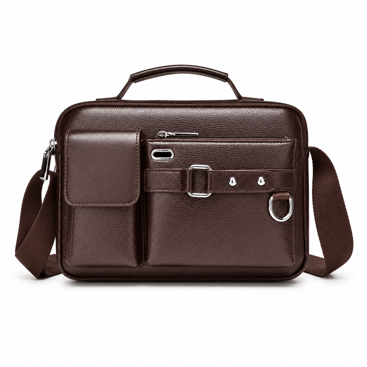 Classic Brown Leather Briefcase Shoulder Bag