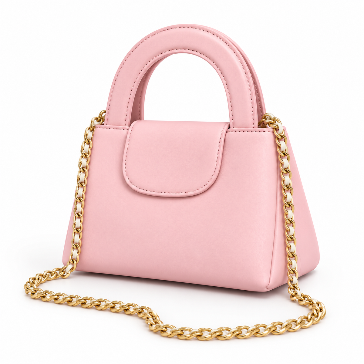Elegant Pink Vegan Leather Chain Handbag