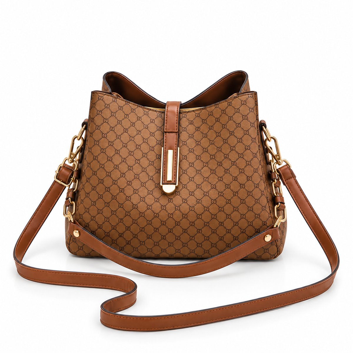 Elegant Brown Monogram Crossbody Handbag
