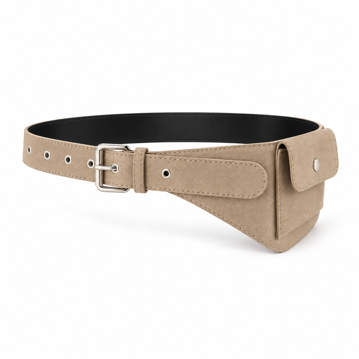 Beige Adjustable Belt With Compact Pouch