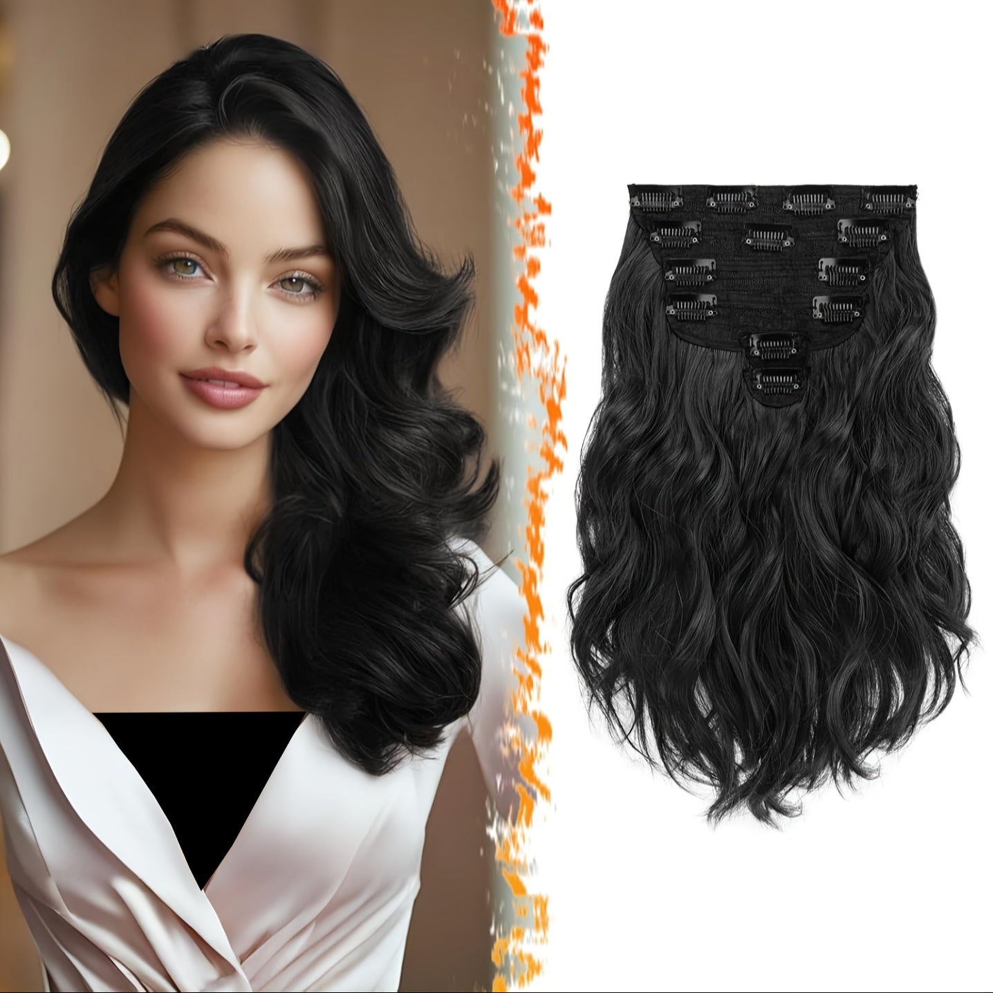 FESHFEN 6pcs Clip-In Hair Extensions, 12 Inch/30cm, Short Wavy Clip-In Extensions, Suitable for Women Halloween/Cosplay/Daily Wearing, Full Head, Thick Synthetic Clip Hair Extension - Brown