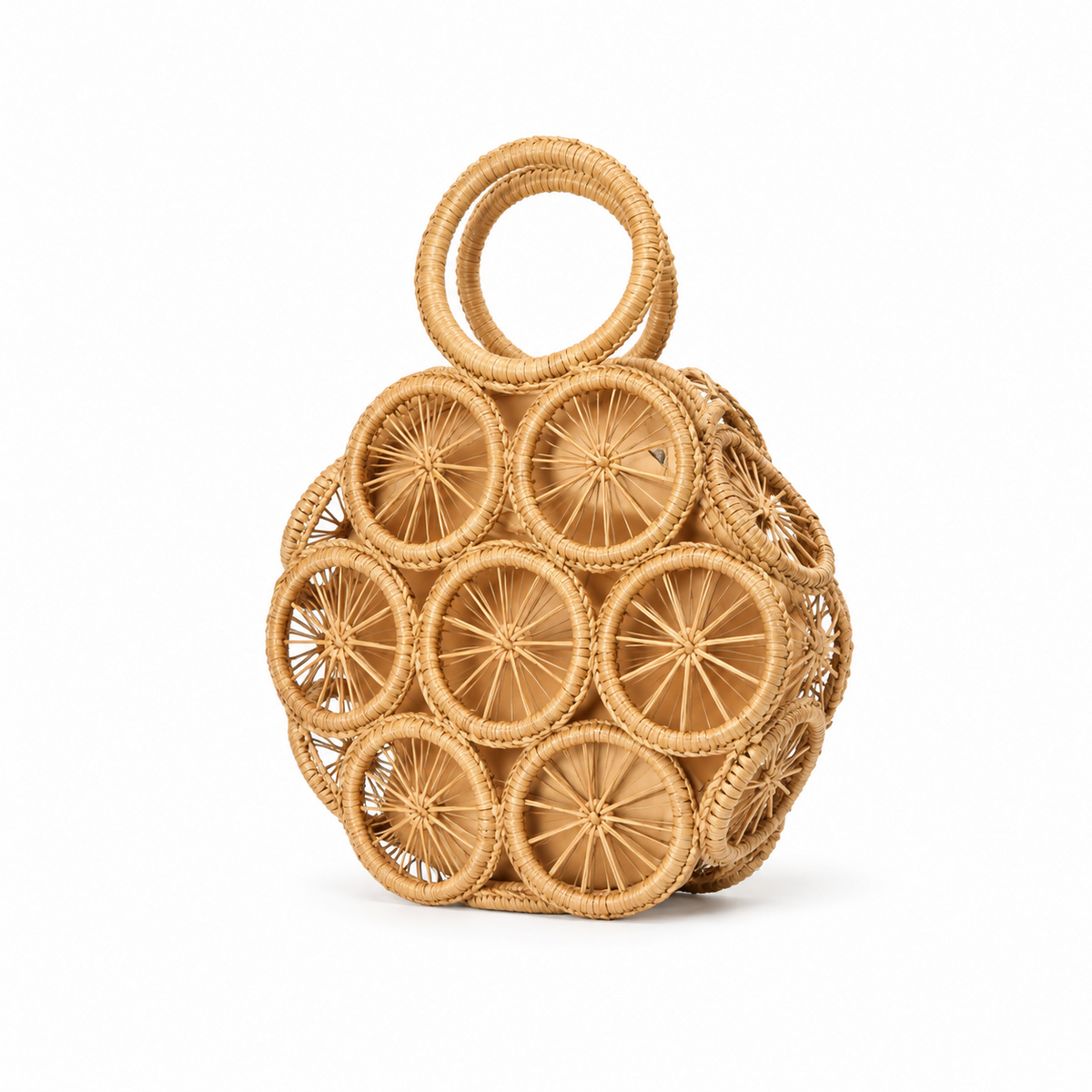 Handwoven Circular Rattan Statement Carry Bag