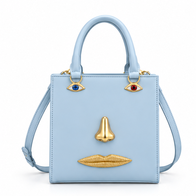 Ice Blue Artistic Face Structured Tote Handbag