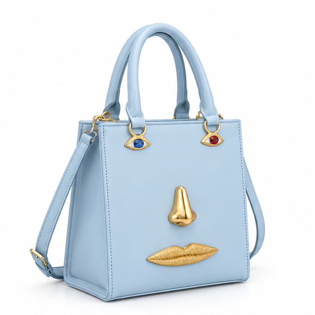 Ice Blue Artistic Face Structured Tote Handbag
