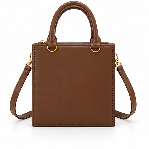 Brown Artistic Face Structured Tote Handbag