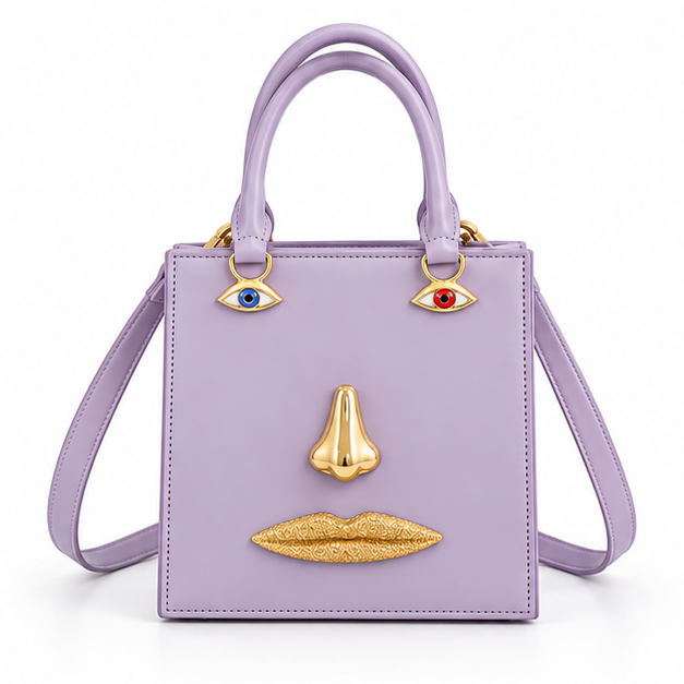 Light Purple Sculptural Face Tote Handbag