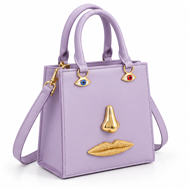 Light Purple Sculptural Face Tote Handbag