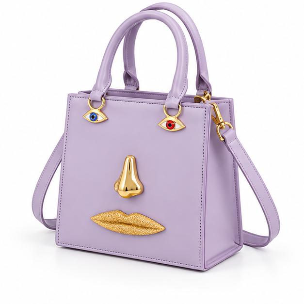 Light Purple Sculptural Face Tote Handbag
