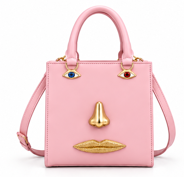 Light Pink Artistic Face Structured Tote Handbag
