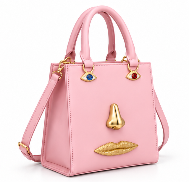 Light Pink Artistic Face Structured Tote Handbag