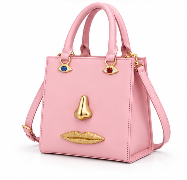 Light Pink Artistic Face Structured Tote Handbag