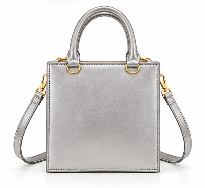 Silver Artistic Face Structured Tote Handbag