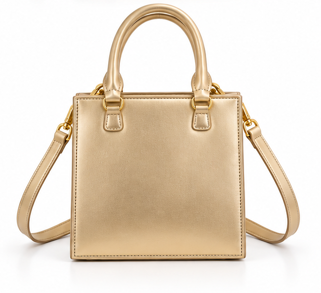 Gold Sculptural Face Structured Tote Handbag