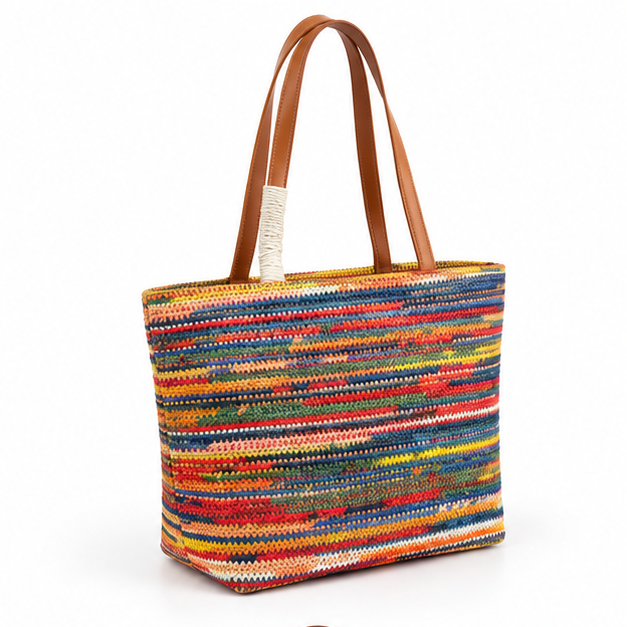Multicolor Woven Striped Everyday Tote Bag