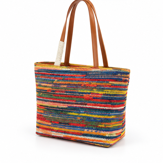 Multicolor Woven Striped Everyday Tote Bag